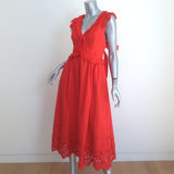Self-Portrait Broderie Sleeveless Midi Dress Red Cotton Size US 8 NEW