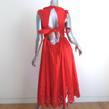 Self-Portrait Broderie Sleeveless Midi Dress Red Cotton Size US 8 NEW
