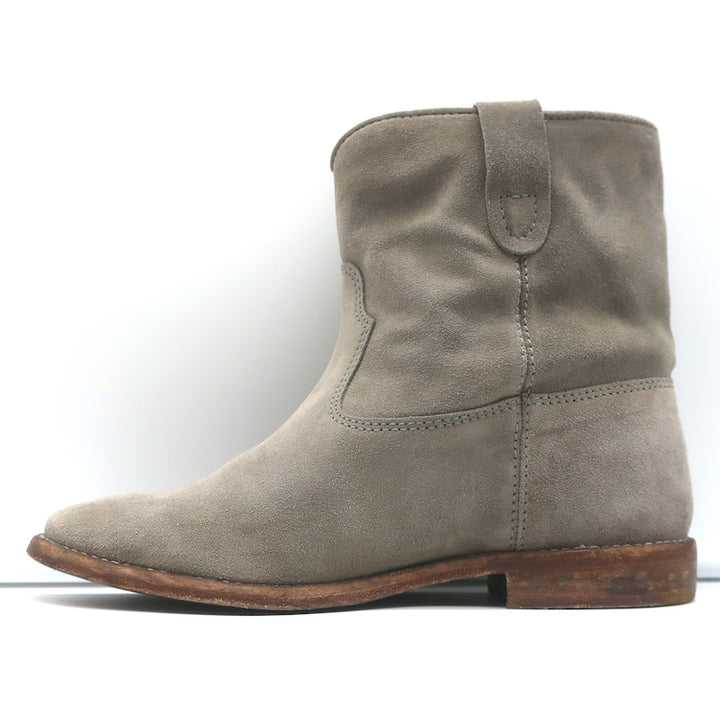 Isabel Marant Crisi Ankle Boots Taupe Gray Suede Size 38 Hidden Wedge Booties