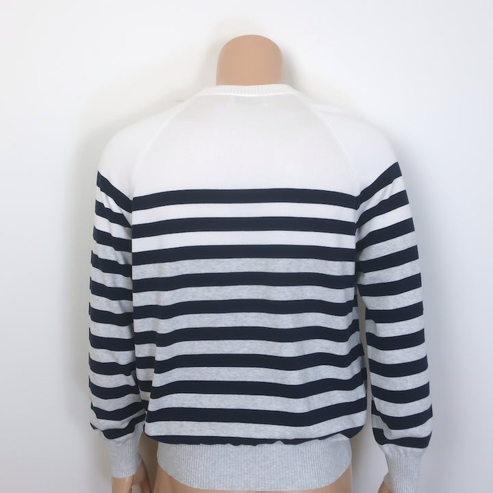 Brunello Cucinelli Breton Stripe Sweater White/Gray/Navy Cotton Size Large