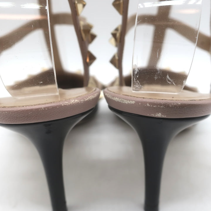 Valentino Rockstud Caged Pumps Black Patent &amp; Poudre Leather Size 38