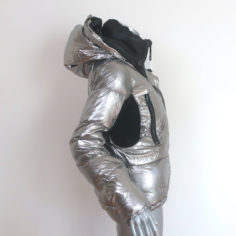 Authier Alta Badia Ski Jacket Silver Size 40 Hooded Down Puffer