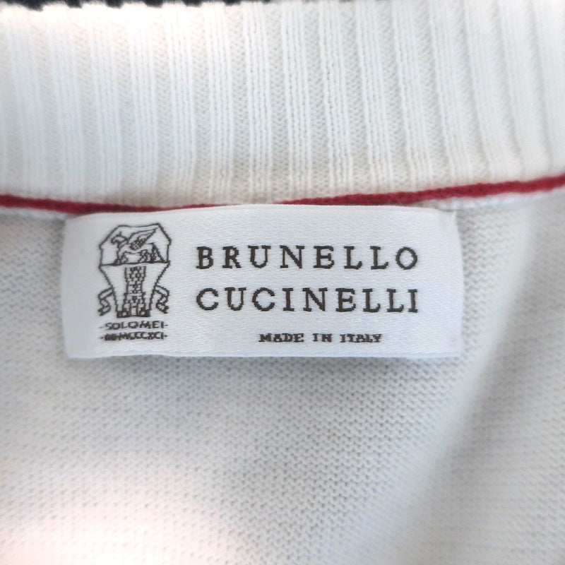 Brunello Cucinelli Breton Stripe Sweater White/Gray/Navy Cotton Size Large