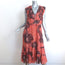 Ulla Johnson Akira Midi Dress Coral Metallic Printed Chiffon Size 8