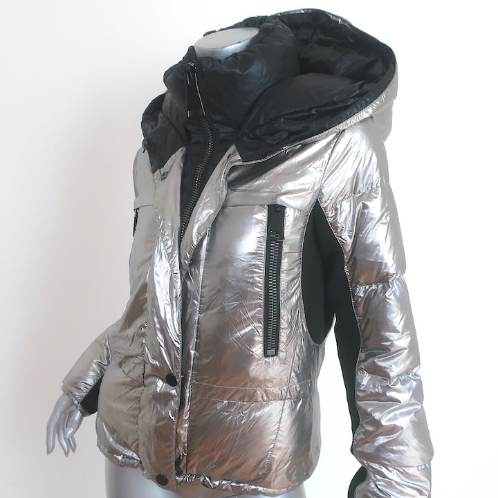Authier Alta Badia Ski Jacket Silver Size 40 Hooded Down Puffer
