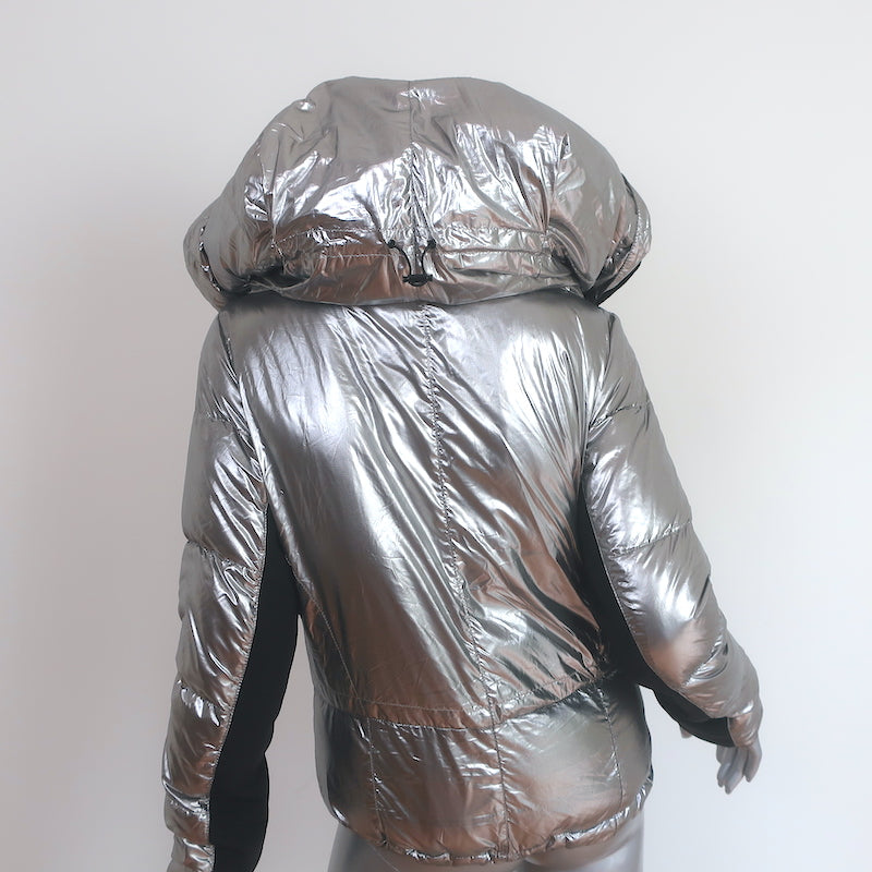 Authier Alta Badia Ski Jacket Silver Size 40 Hooded Down Puffer