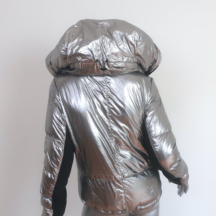 Authier Alta Badia Ski Jacket Silver Size 40 Hooded Down Puffer