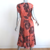 Ulla Johnson Akira Midi Dress Coral Metallic Printed Chiffon Size 8