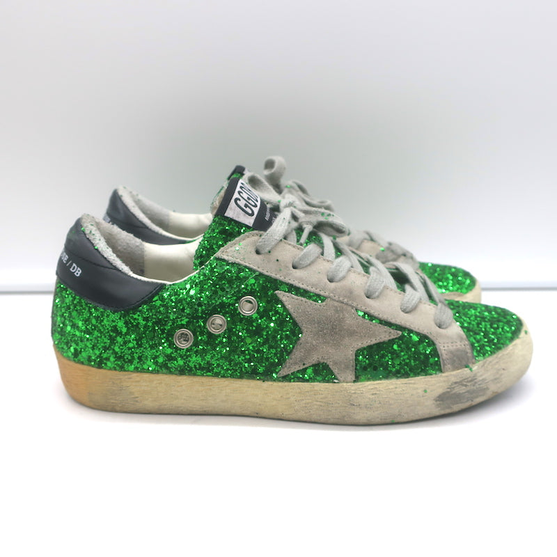 Golden Goose Superstar Glitter Sneakers Green Size 36