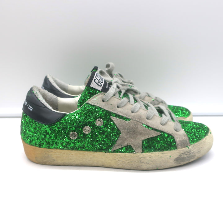 Golden Goose Superstar Glitter Sneakers Green Size 36