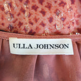 Ulla Johnson Akira Midi Dress Coral Metallic Printed Chiffon Size 8