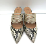 Aquazzura Rendez Vous Kitten Heel Mules Snakeskin & Metallic Leather Size 38.5