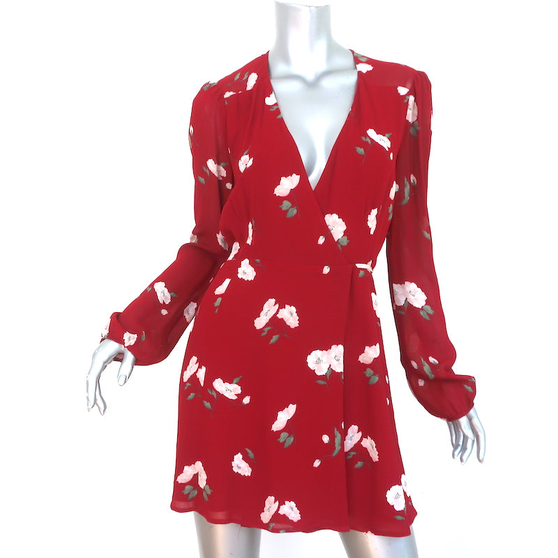 Reformation Collins Wrap Dress Red Floral Print Size Small Long Sleeve Celebrity Owned Reformation Collins Wrap Dress Red Floral Print Size Small Long Sleeve Celebrity Owned