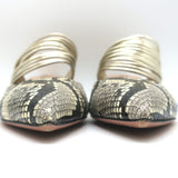 Aquazzura Rendez Vous Kitten Heel Mules Snakeskin & Metallic Leather Size 38.5