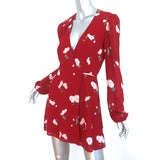 Reformation Collins Wrap Dress Red Floral Print Size Small Long Sleeve Mini