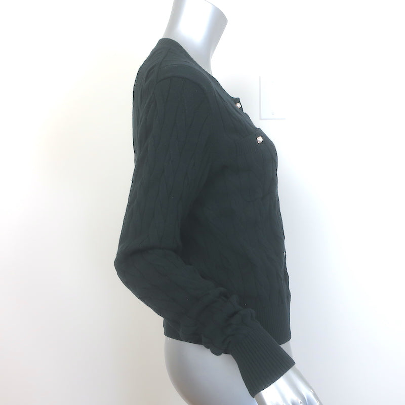 Minnie Rose Faux Pearl-Button Cable Knit Cardigan Black Cotton-Blend Size Small
