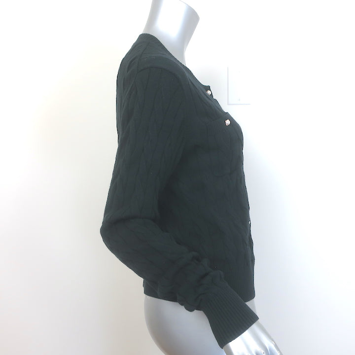 Minnie Rose Faux Pearl-Button Cable Knit Cardigan Black Cotton-Blend Size Small