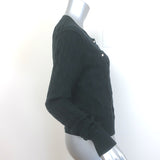 Minnie Rose Faux Pearl-Button Cable Knit Cardigan Black Cotton-Blend Size Small
