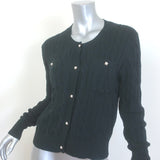 Minnie Rose Faux Pearl-Button Cable Knit Cardigan Black Cotton-Blend Size Small