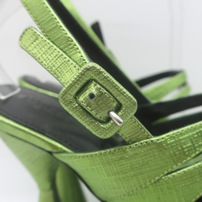 D’Accori Belle Metallic Platform Sandals Chameleon Green Leather Size 37