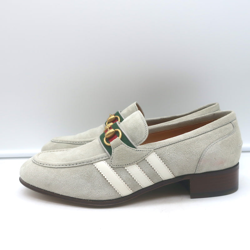 Gucci x Adidas Horsebit Loafers Light Gray Suede Size 7 NEW / US 10