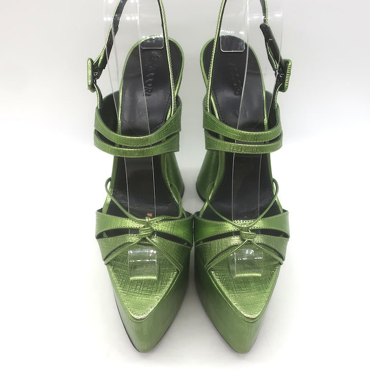 D’Accori Belle Metallic Platform Sandals Chameleon Green Leather Size 37