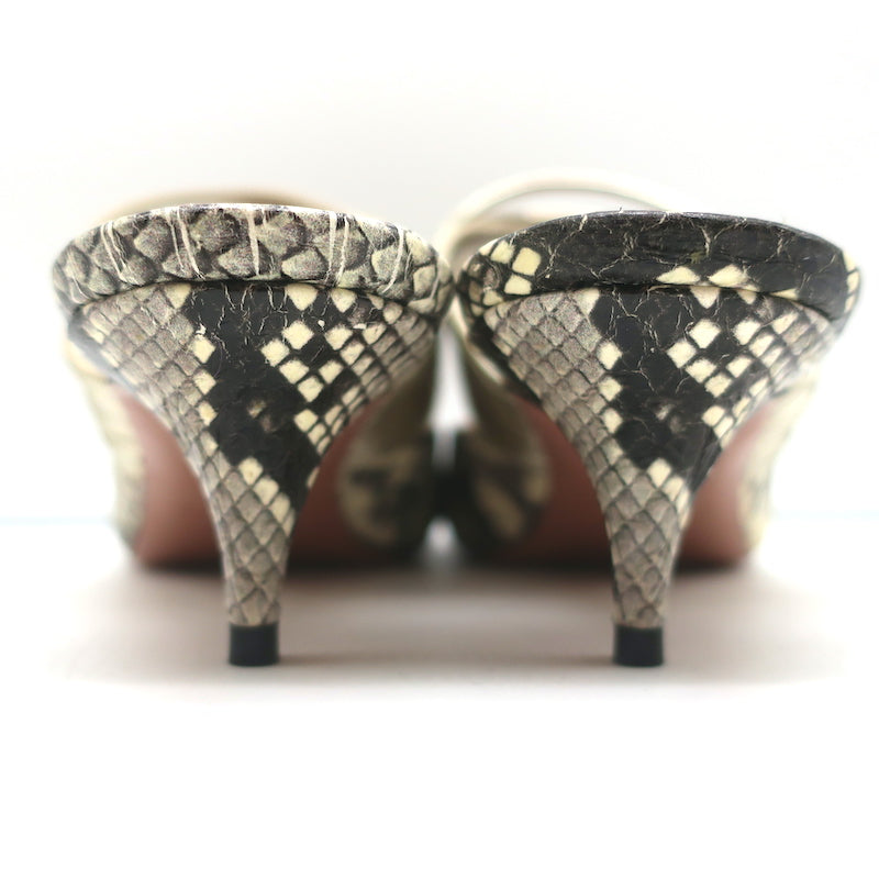 Aquazzura Rendez Vous Kitten Heel Mules Snakeskin &amp; Metallic Leather Size 38.5