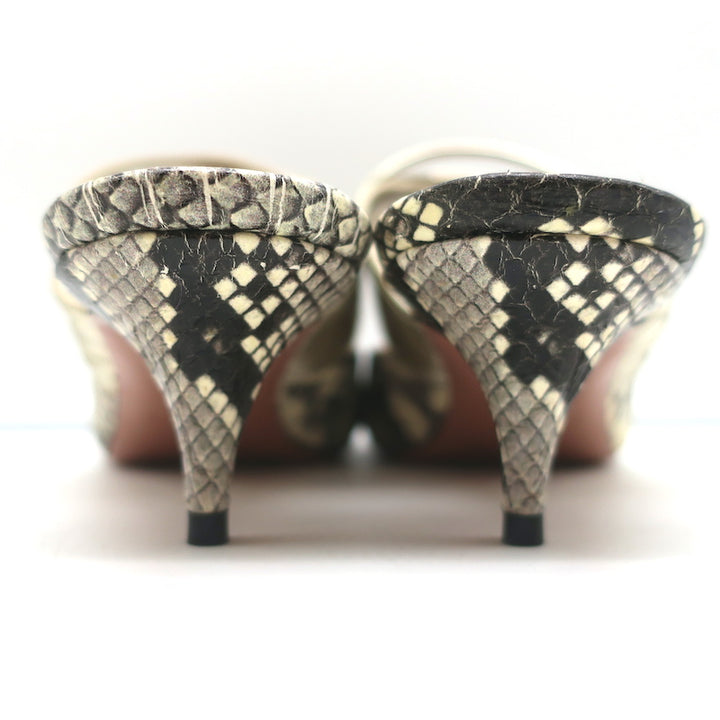 Aquazzura Rendez Vous Kitten Heel Mules Snakeskin &amp; Metallic Leather Size 38.5