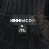 Minnie Rose Faux Pearl-Button Cable Knit Cardigan Black Cotton-Blend Size Small