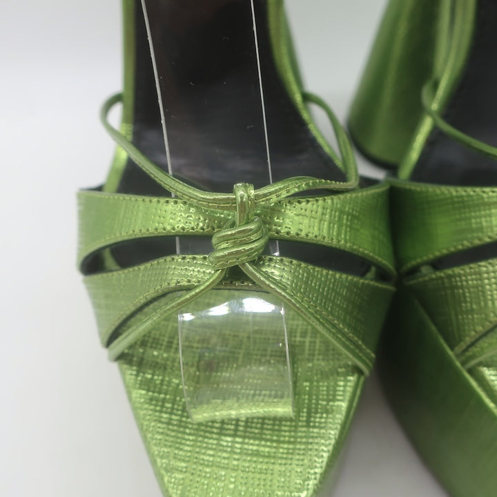D’Accori Belle Metallic Platform Sandals Chameleon Green Leather Size 37