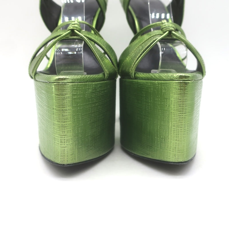 D’Accori Belle Metallic Platform Sandals Chameleon Green Leather Size 37