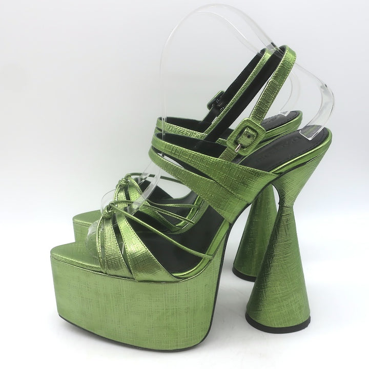 D’Accori Belle Metallic Platform Sandals Chameleon Green Leather Size 37