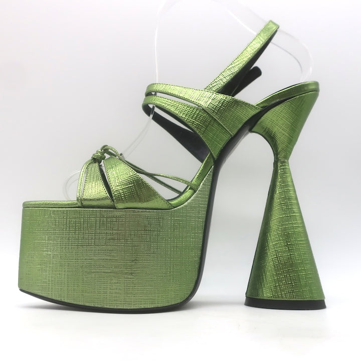 D’Accori Belle Metallic Platform Sandals Chameleon Green Leather Size 37