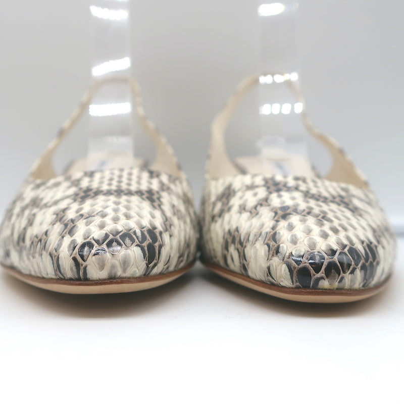 Manolo Blahnik Allurasa Slingback Pumps Cream Snakeskin Size 38.5 NEW