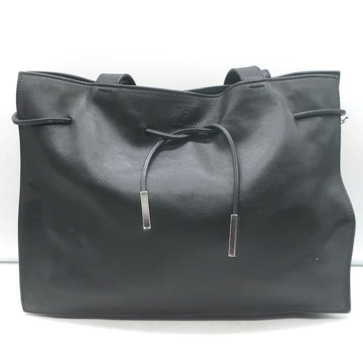 Vintage Gucci Drawstring Tote Black Leather Small Shoulder Bag