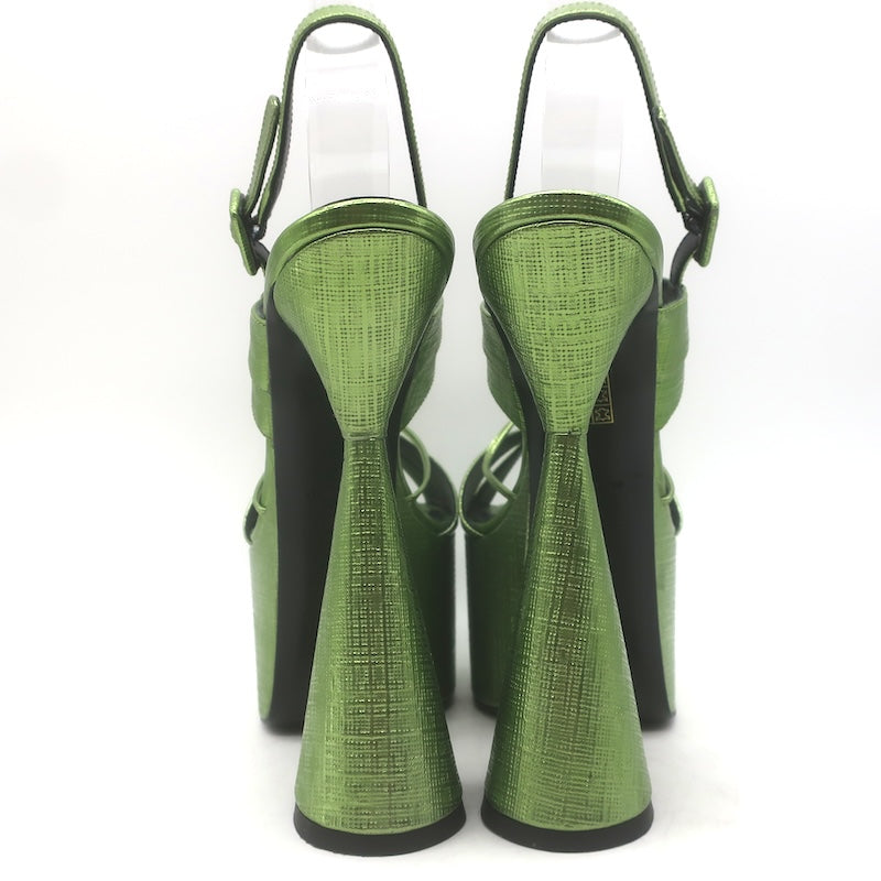 D’Accori Belle Metallic Platform Sandals Chameleon Green Leather Size 37