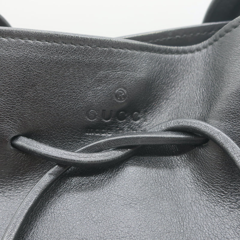Vintage Gucci Drawstring Tote Black Leather Small Shoulder Bag