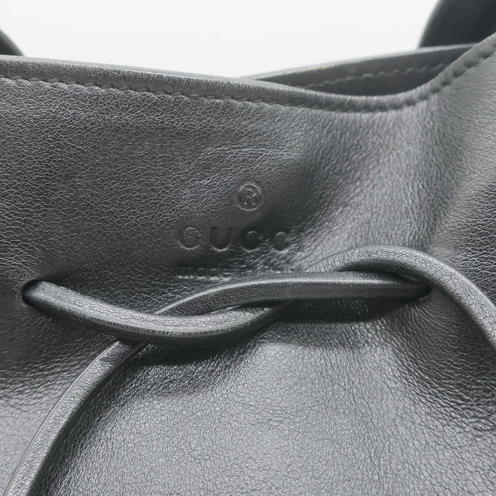 Vintage Gucci Drawstring Tote Black Leather Small Shoulder Bag