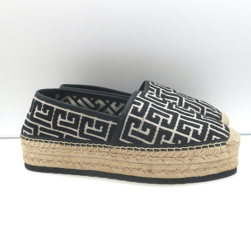 Balmain Alex Platform Espadrilles Black PB Labyrinth Monogram Canvas Size 42 NEW