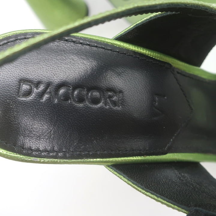 D’Accori Belle Metallic Platform Sandals Chameleon Green Leather Size 37