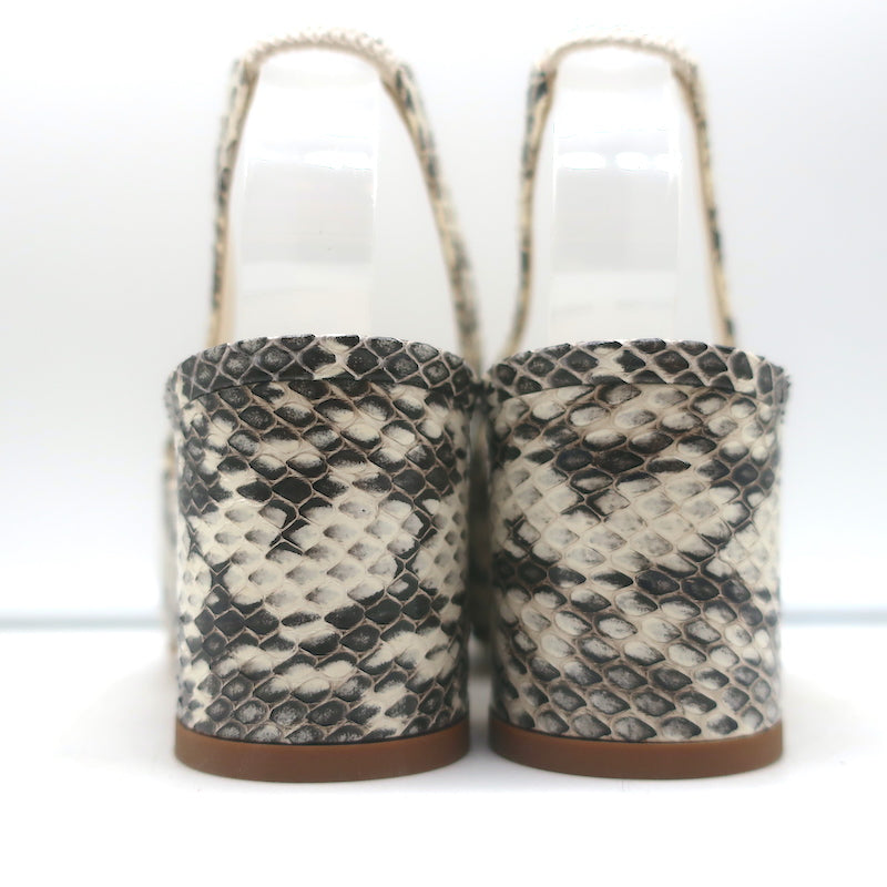 Manolo Blahnik Allurasa Slingback Pumps Cream Snakeskin Size 38.5 NEW
