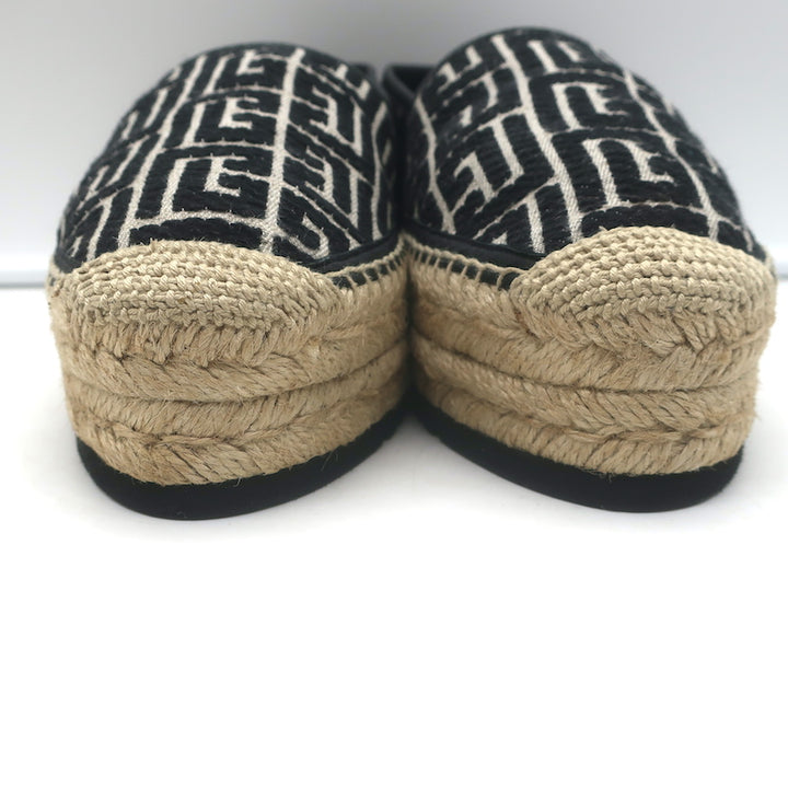 Balmain Alex Platform Espadrilles Black PB Labyrinth Monogram Canvas Size 42 NEW