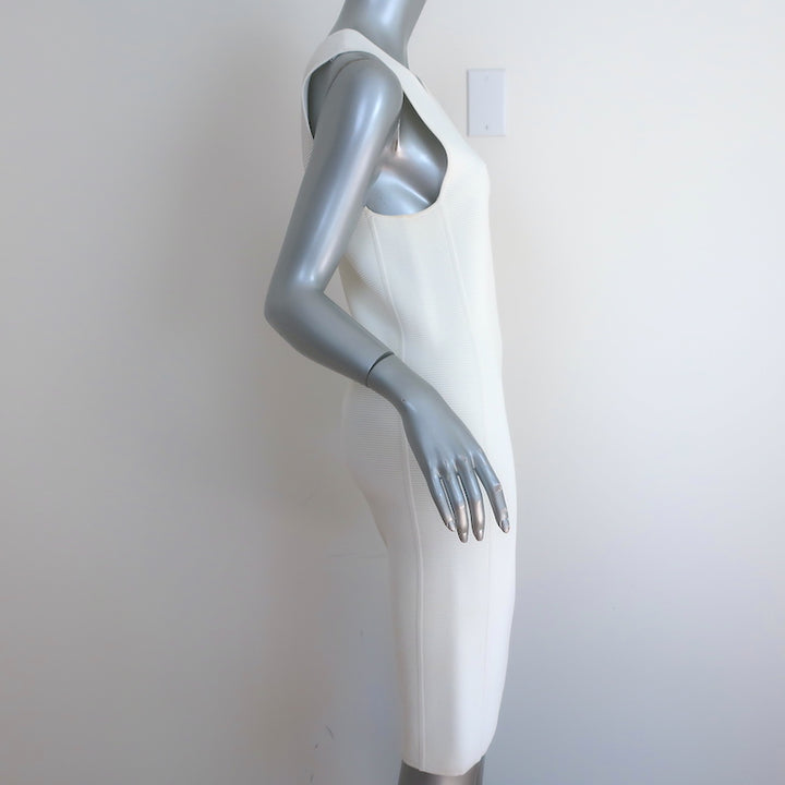 Ralph Lauren Black Label Sleeveless Sheath Dress Cream Ribbed Knit Size Medium