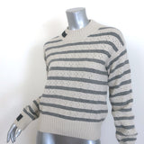 Moncler Striped Pointelle Knit Sweater Taupe Virgin Wool Size Extra Small