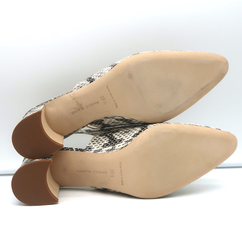 Manolo Blahnik Allurasa Slingback Pumps Cream Snakeskin Size 38.5 NEW