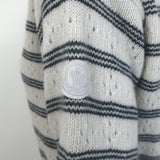Moncler Striped Pointelle Knit Sweater Taupe Virgin Wool Size Extra Small