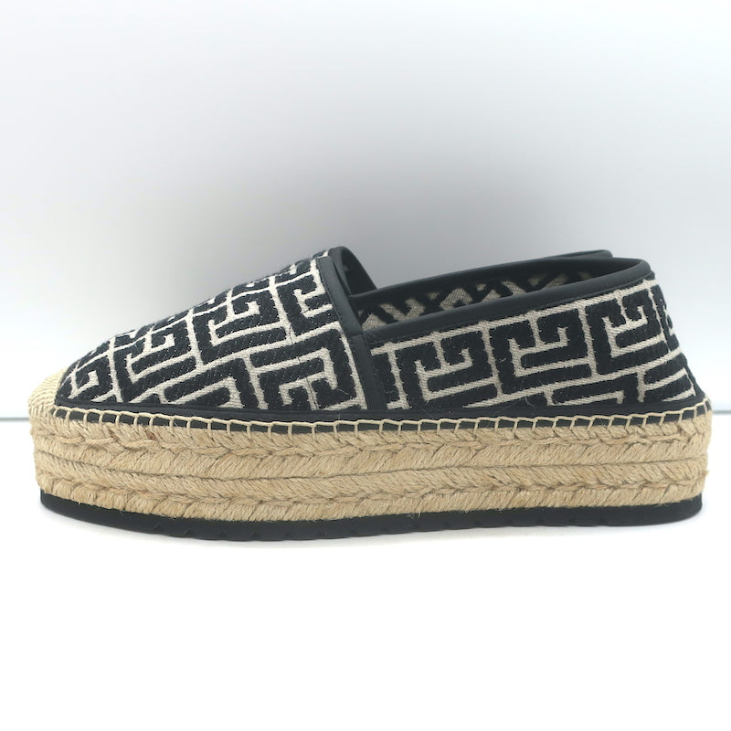 Balmain Alex Platform Espadrilles Black PB Labyrinth Monogram Canvas Size 42 NEW