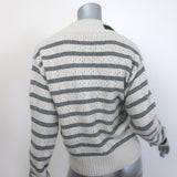Moncler Striped Pointelle Knit Sweater Taupe Virgin Wool Size Extra Small