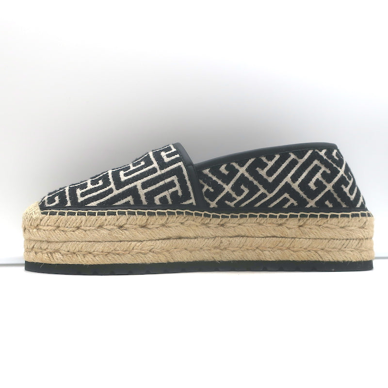 Balmain Alex Platform Espadrilles Black PB Labyrinth Monogram Canvas Size 42 NEW