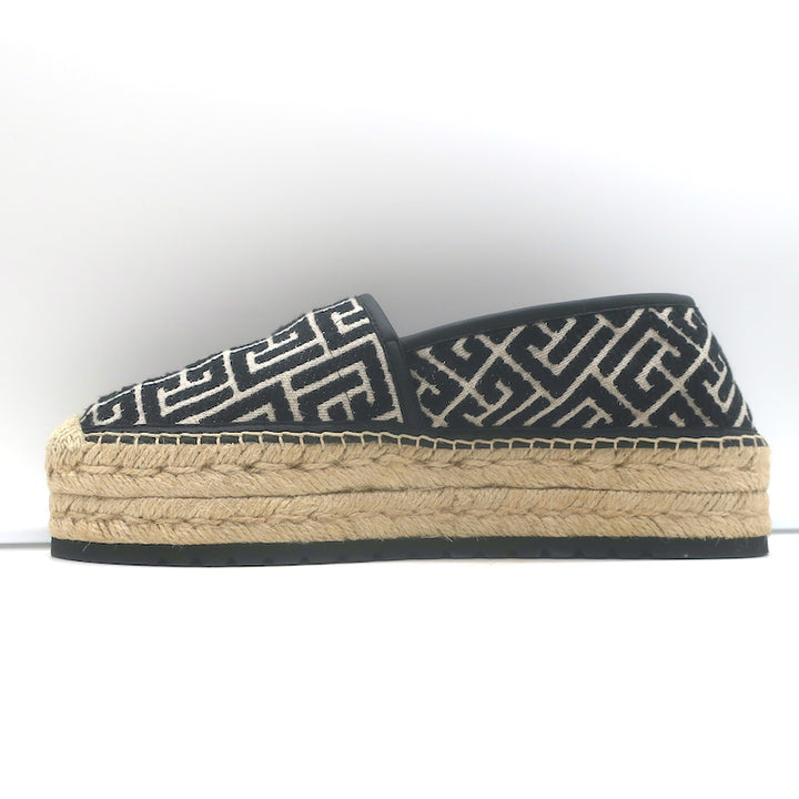 Balmain Alex Platform Espadrilles Black PB Labyrinth Monogram Canvas Size 42 NEW